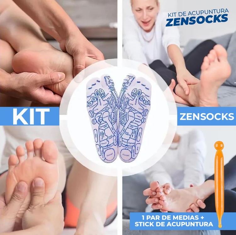 ¡EXCLUSIVO! KIT DE ACUPUNTURA ZENSOCKS® (1 PAR DE MEDIAS + 1 STICK PARA MASAJE)